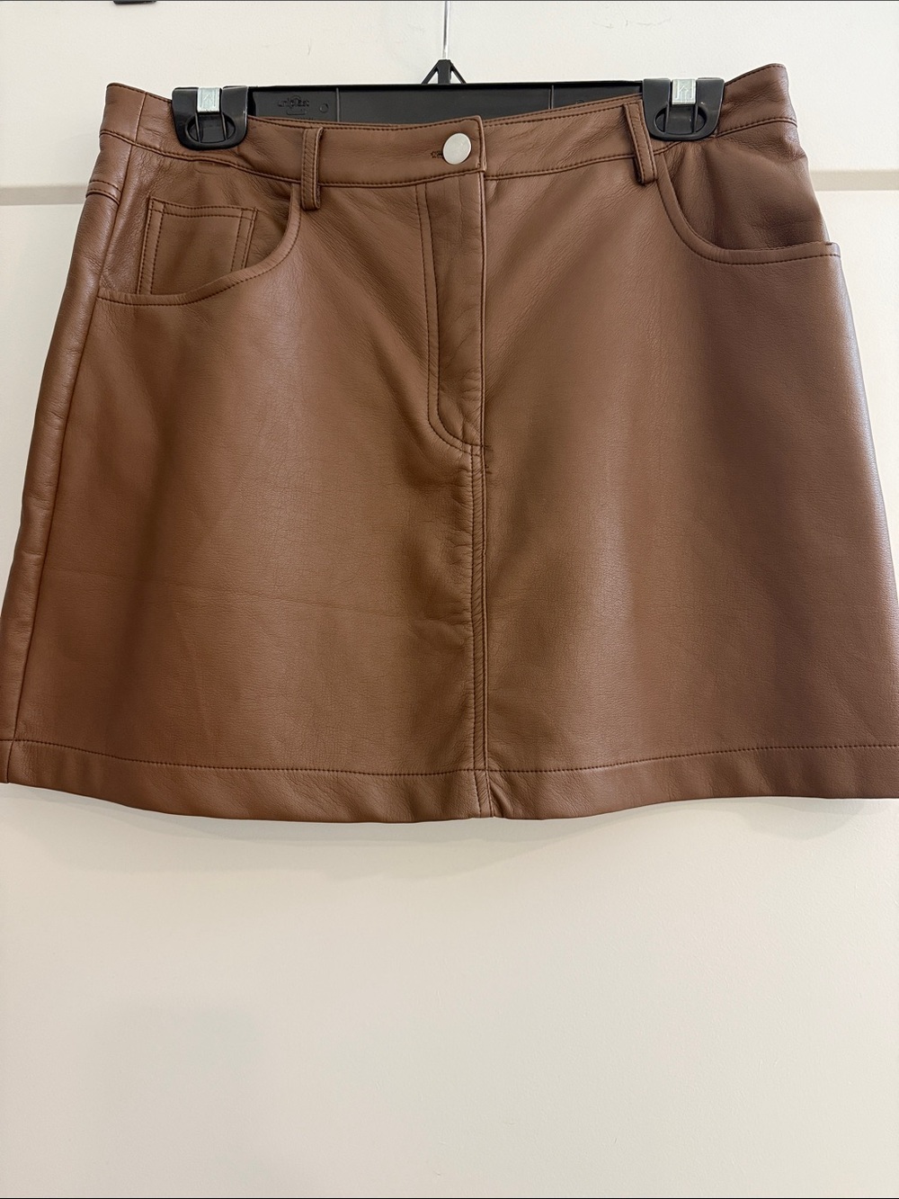 Lulu's Brown Faux Leather A-Line Mini Skirt